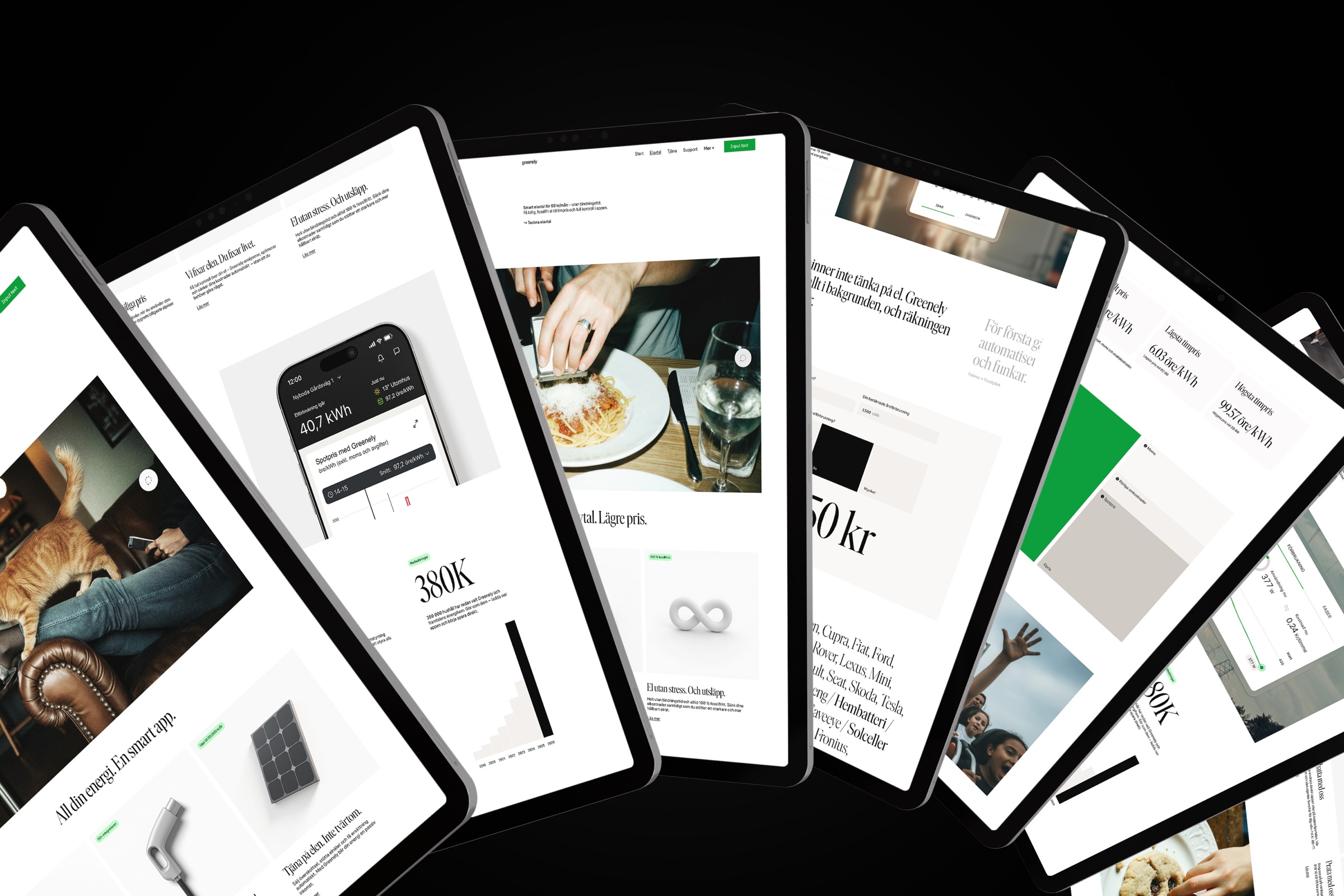 Greenely app and web pages on tablets