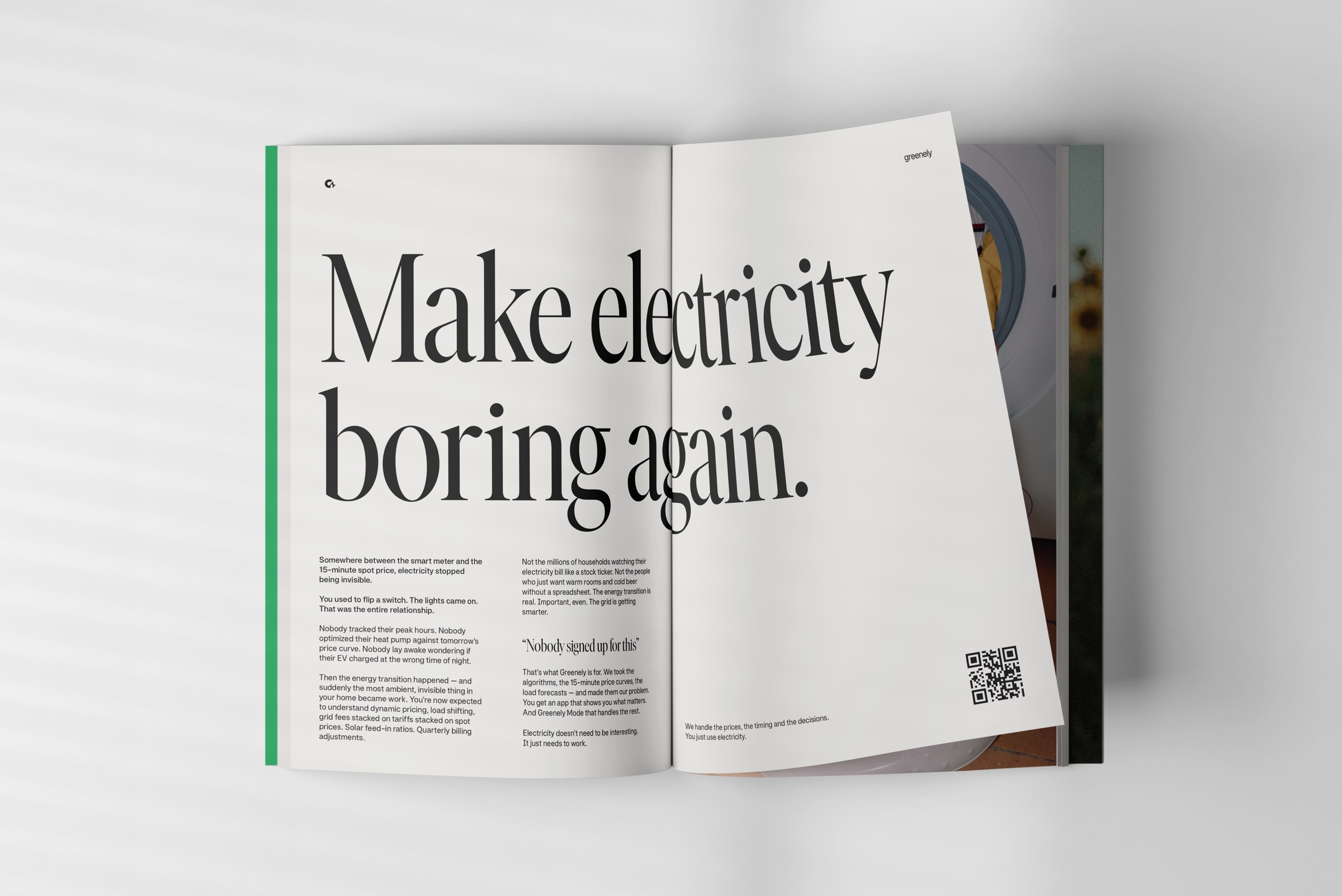 Greenely magazine spread: Make electricity boring again