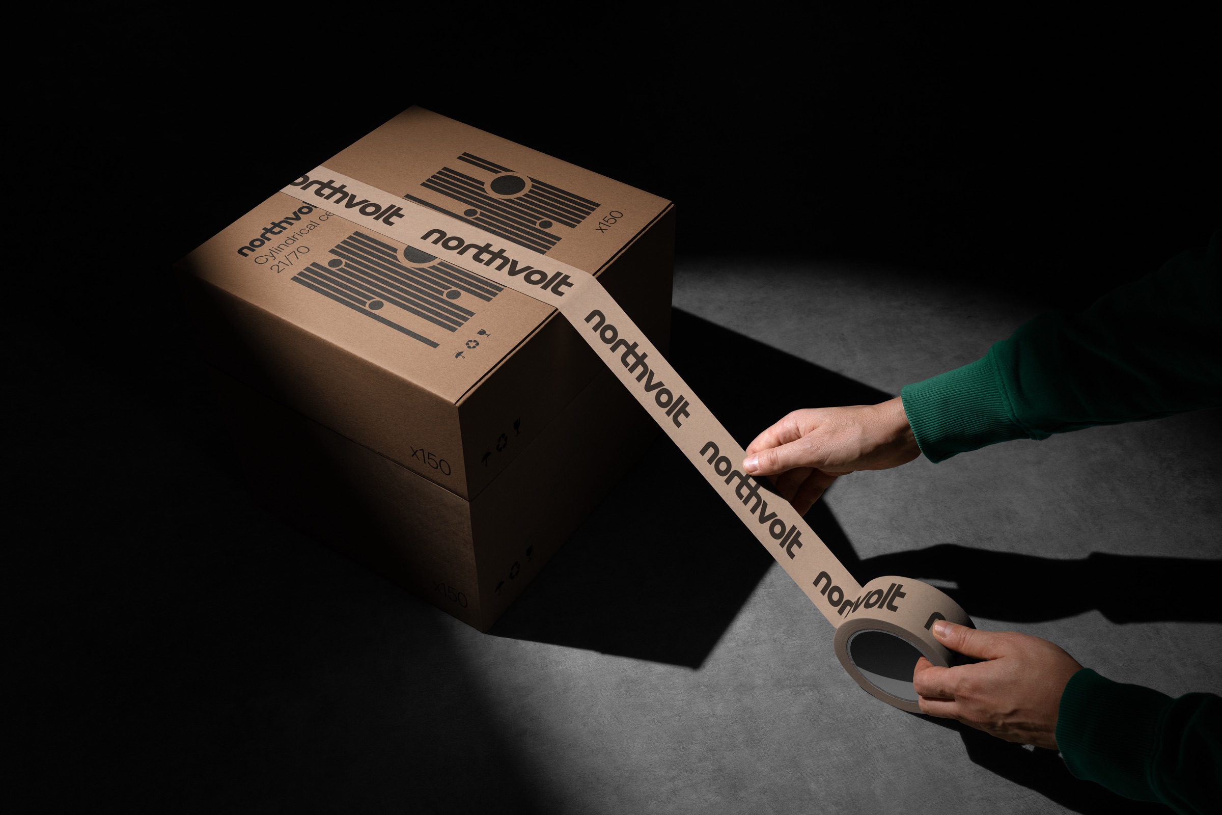 Northvolt branded box and packing tape