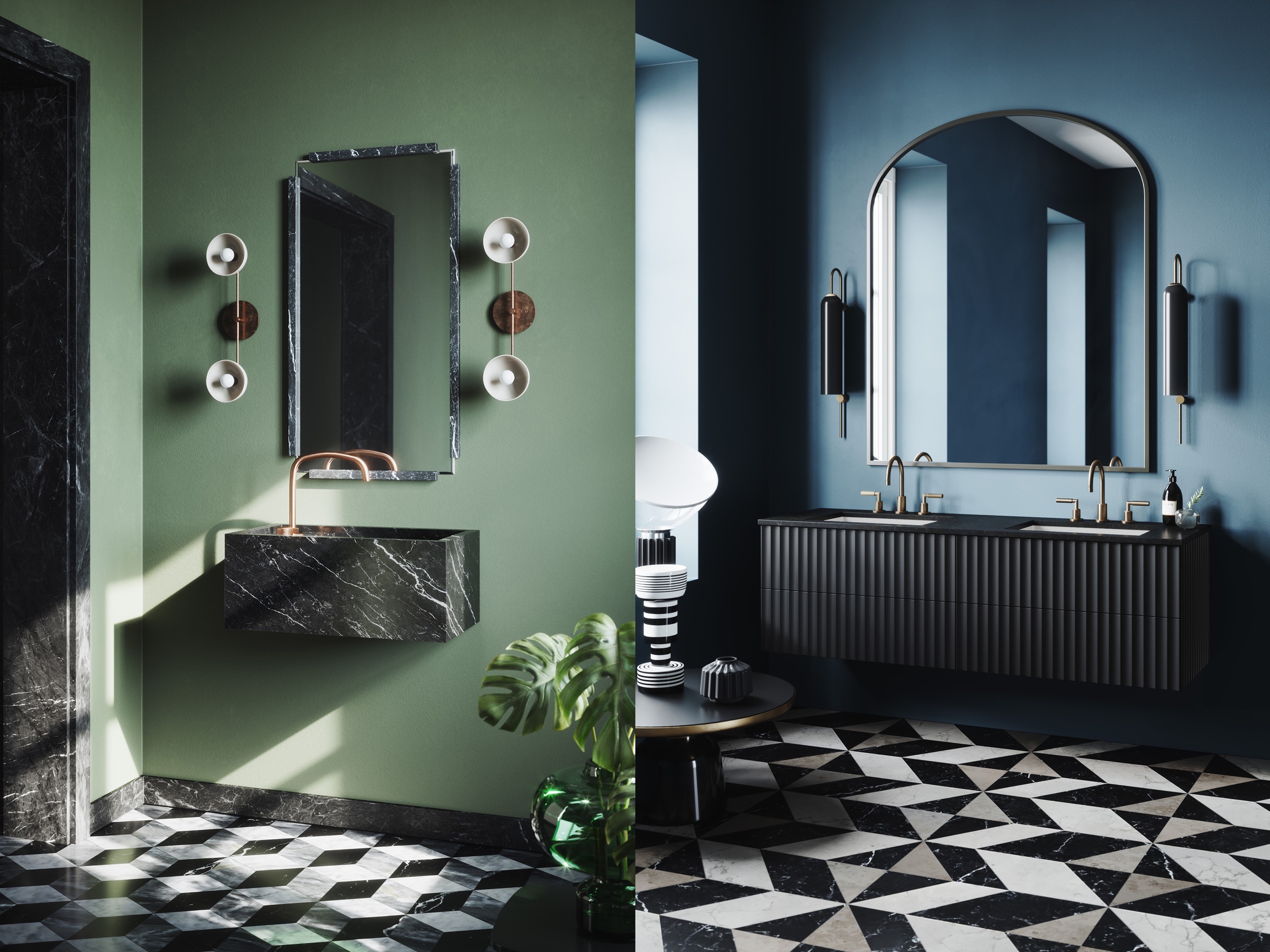 Vanitas bathrooms in green and blue