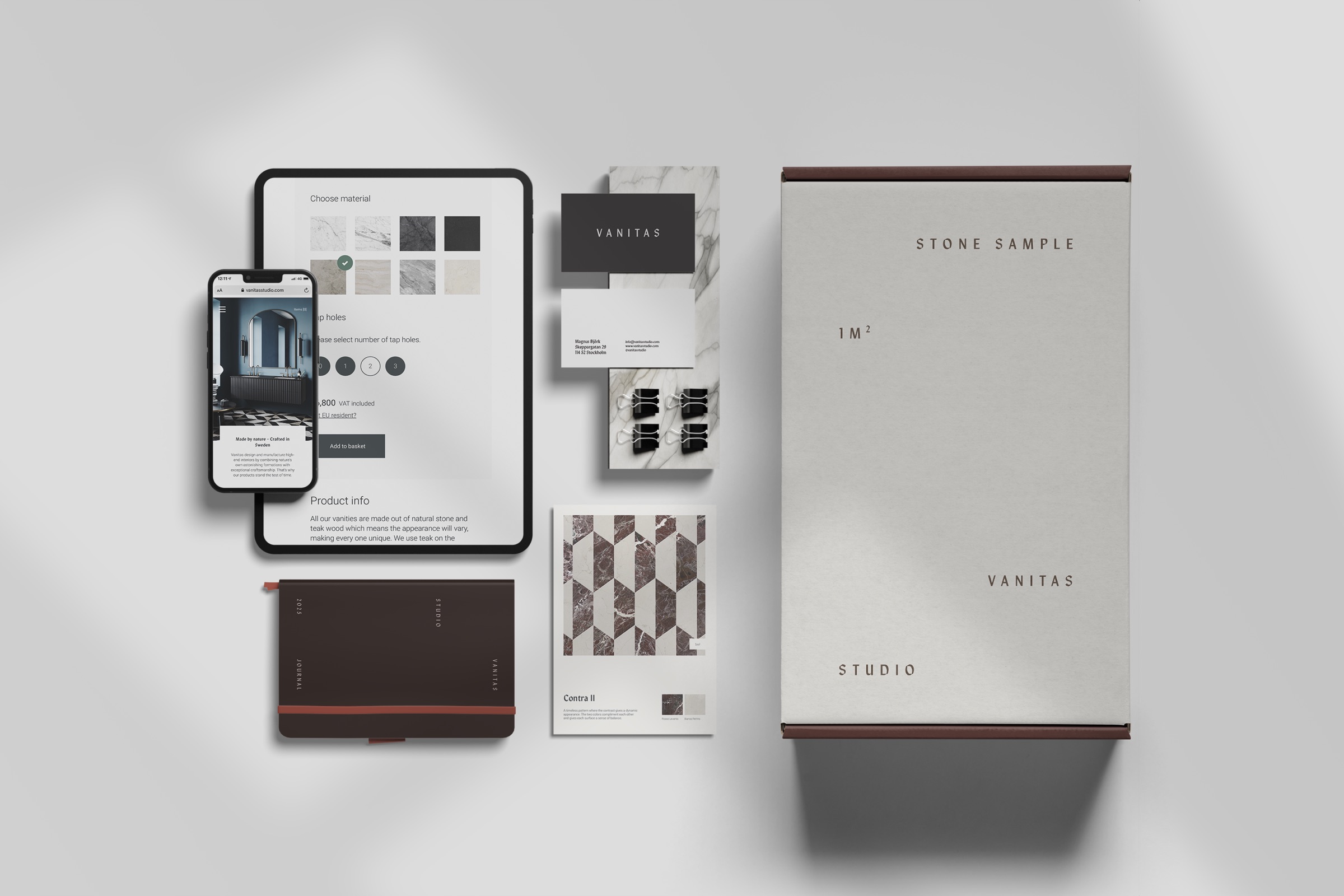Vanitas stationery and stone samples