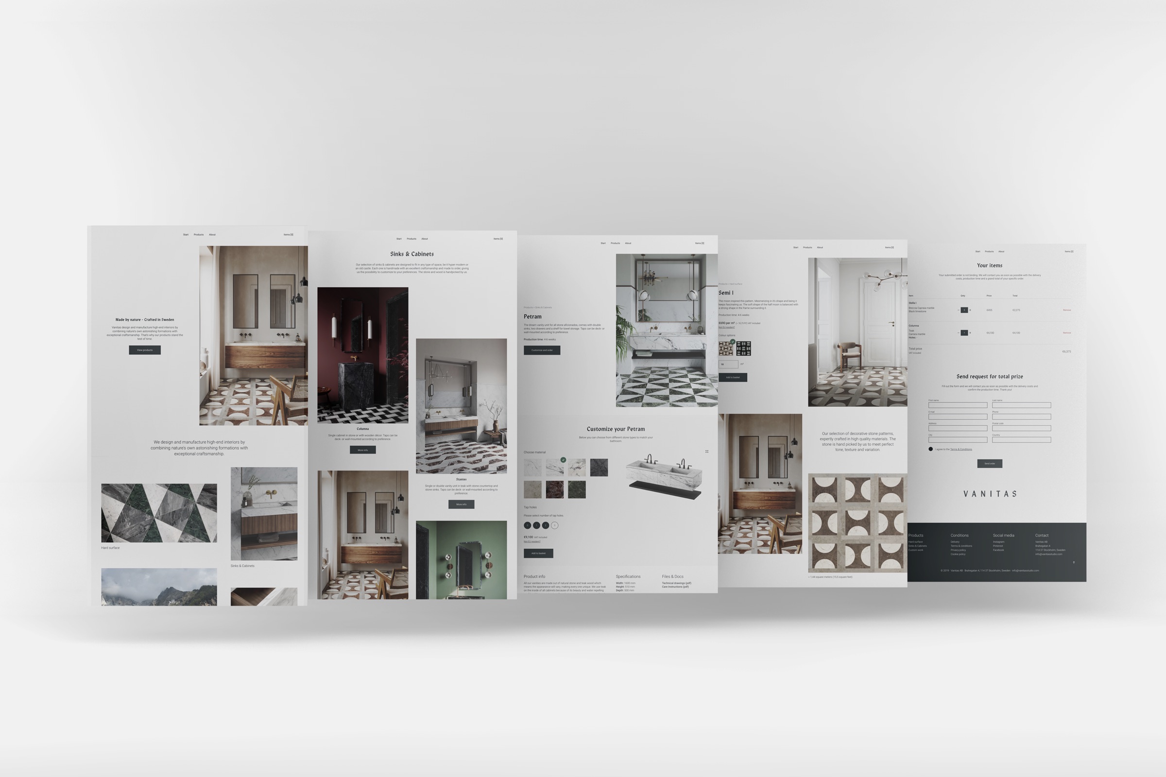 Vanitas website pages laid out